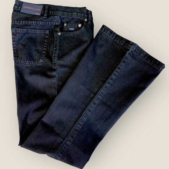 Upper Class Denim - Upper Class Sports Black Denim Jeans Kick Flare Mid Rise Slim Fit Women Size 30